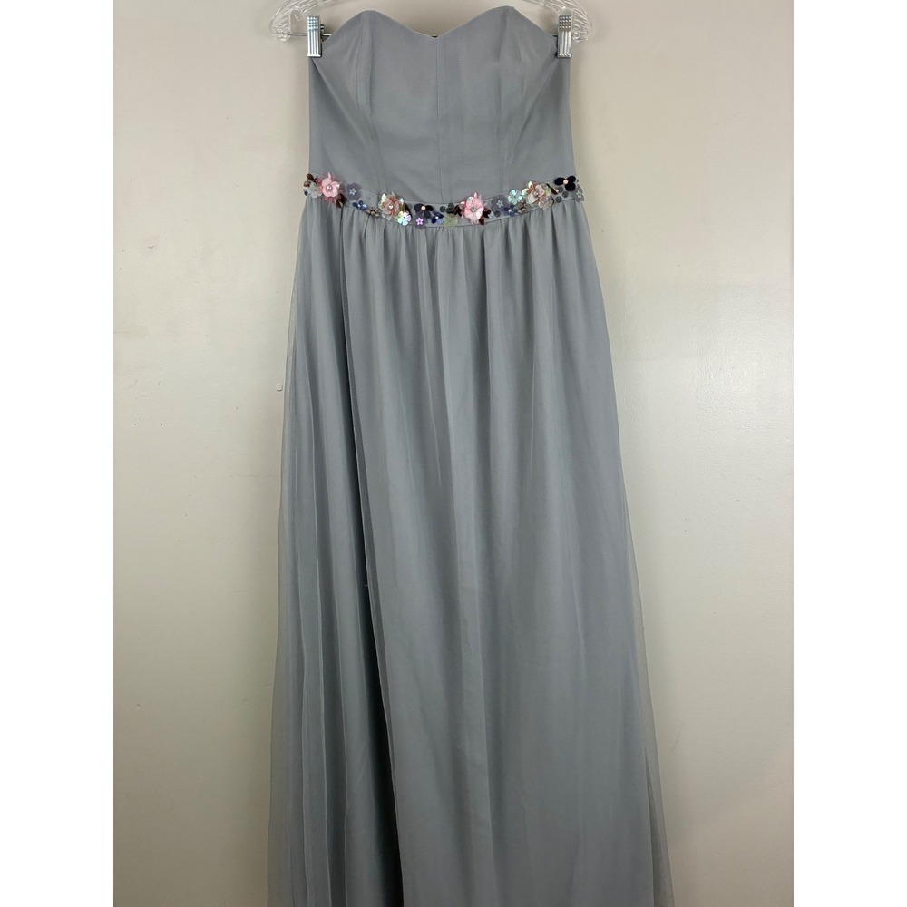 LC Lauren Conrad Strapless Dusty Blue Tulle Maxi Dress with Floral Belt - Picture 2 of 11